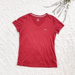 NWOT Nike Dri-Fit red maroon workout exercise v-neck short sleeve shirt